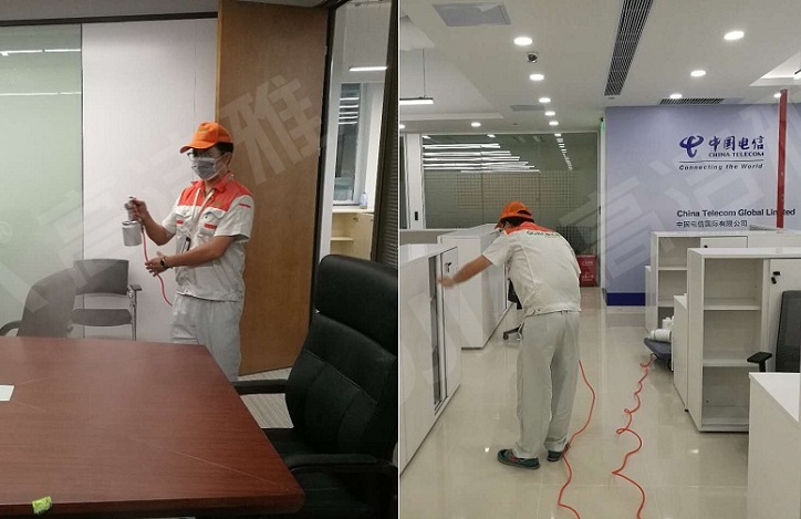 高潔雅為中國電信進(jìn)行室內(nèi)空氣治理，除甲醛專業(yè)還是高潔雅。